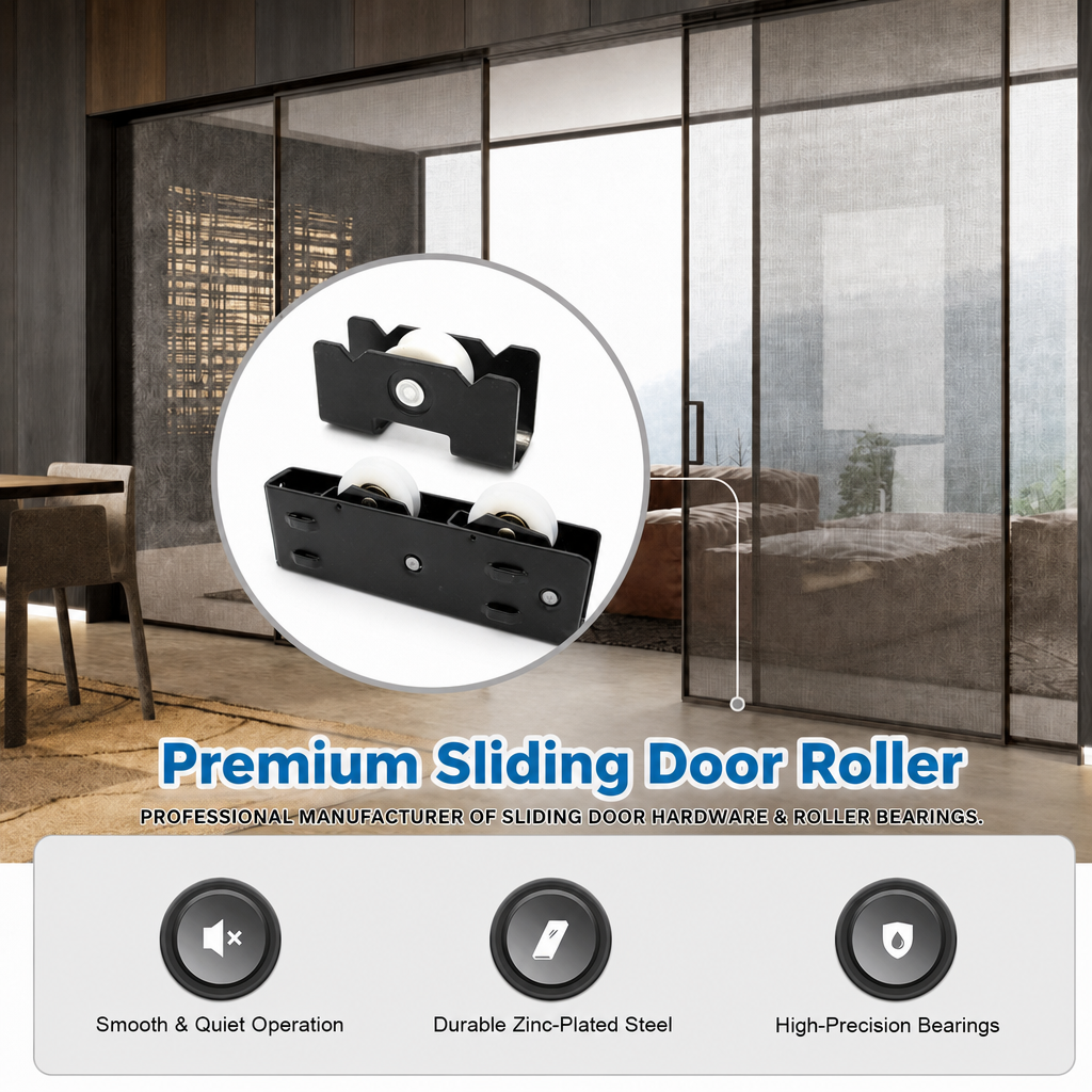 L20 black multi-tooth clip nylon wheel sliding window roller – front view