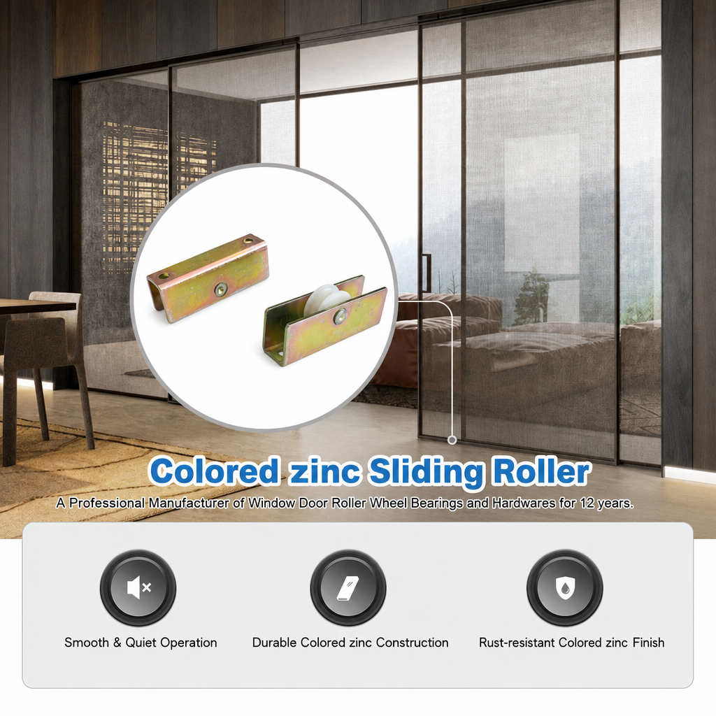 Dust-proof aluminum sliding window lower rail roller with zinc steel frame – front view