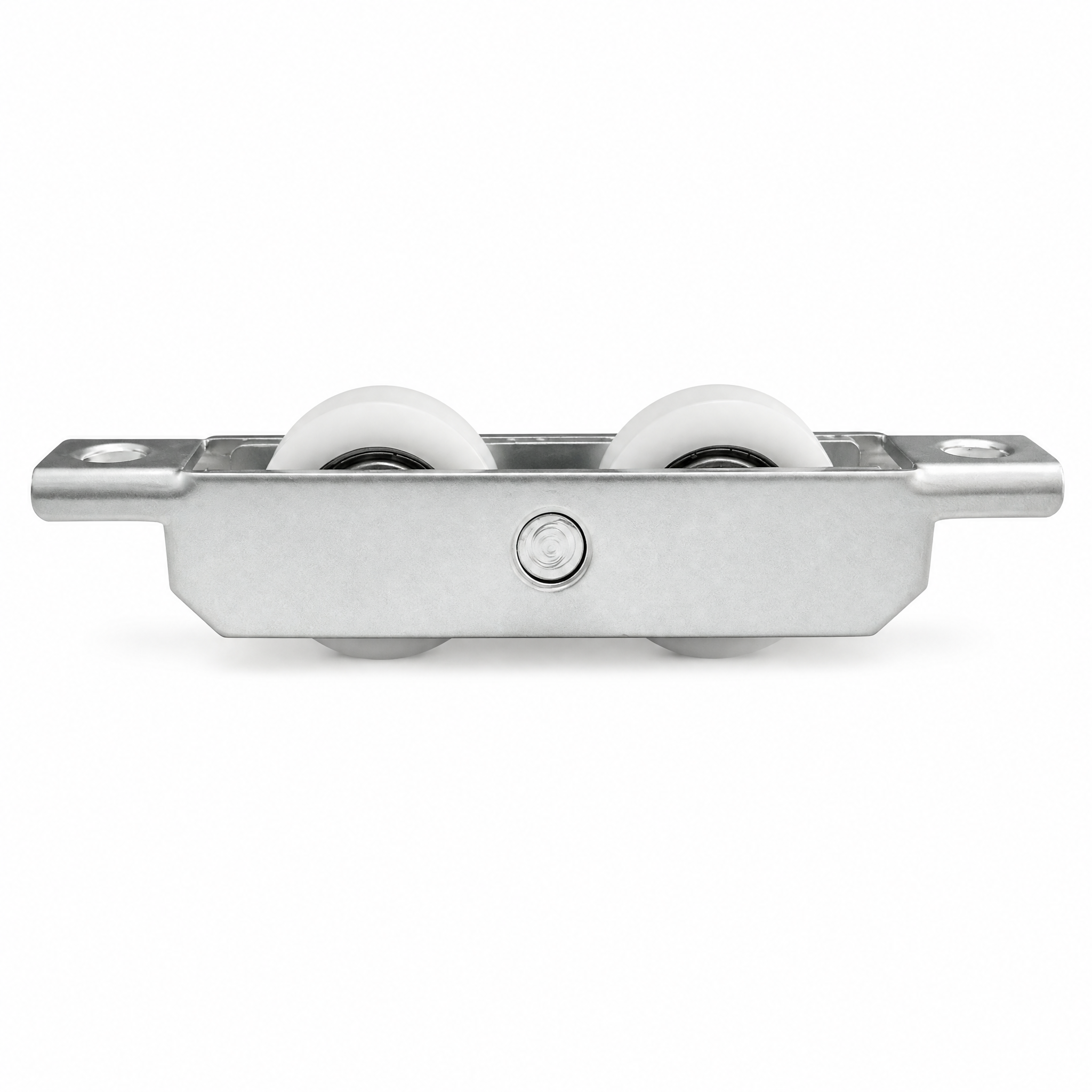 Double white nylon wheel roller for patio door – side profile view
