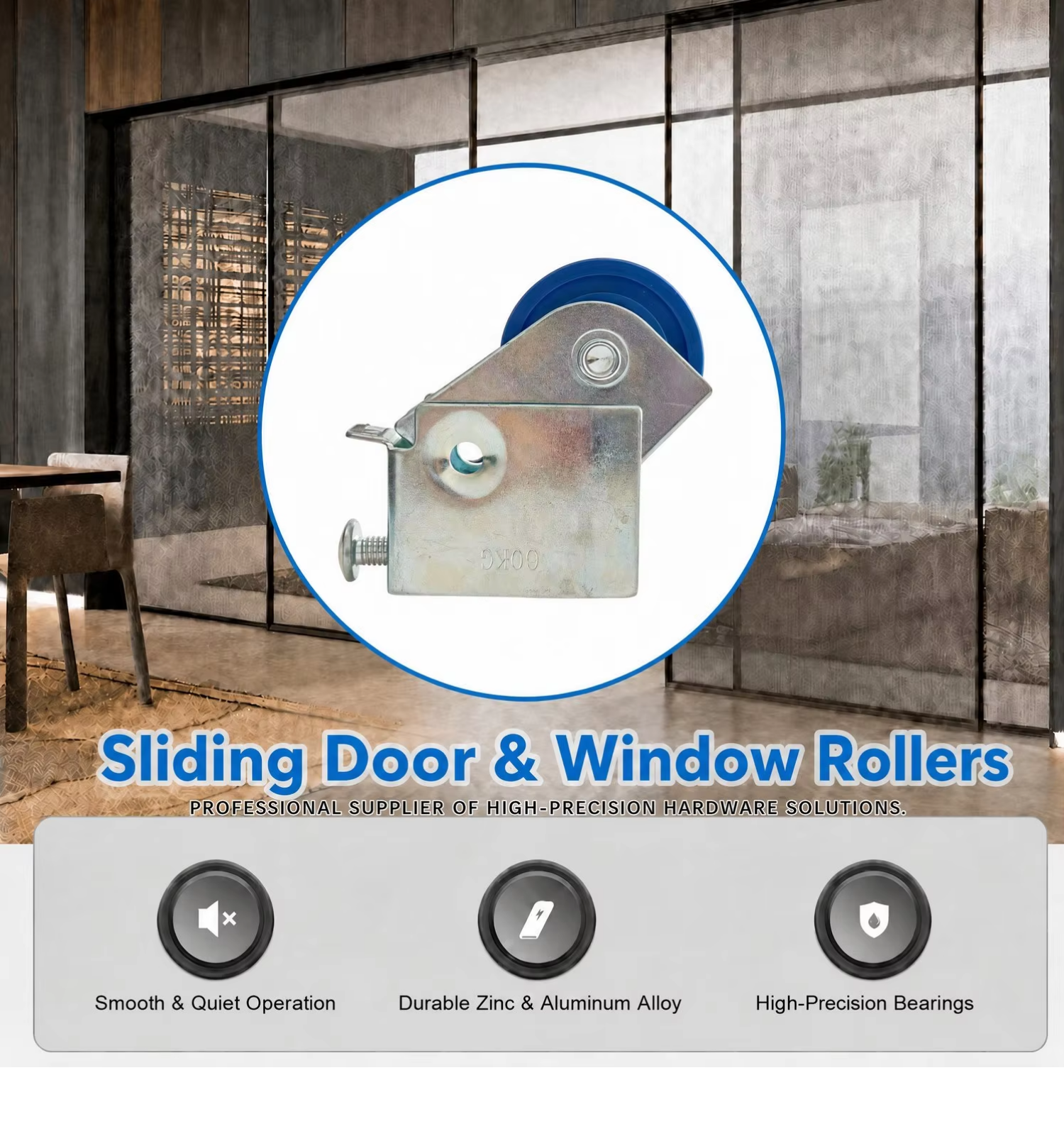 Sliding door roller nylon groove wheel pulley with lateral regulating screw – front view