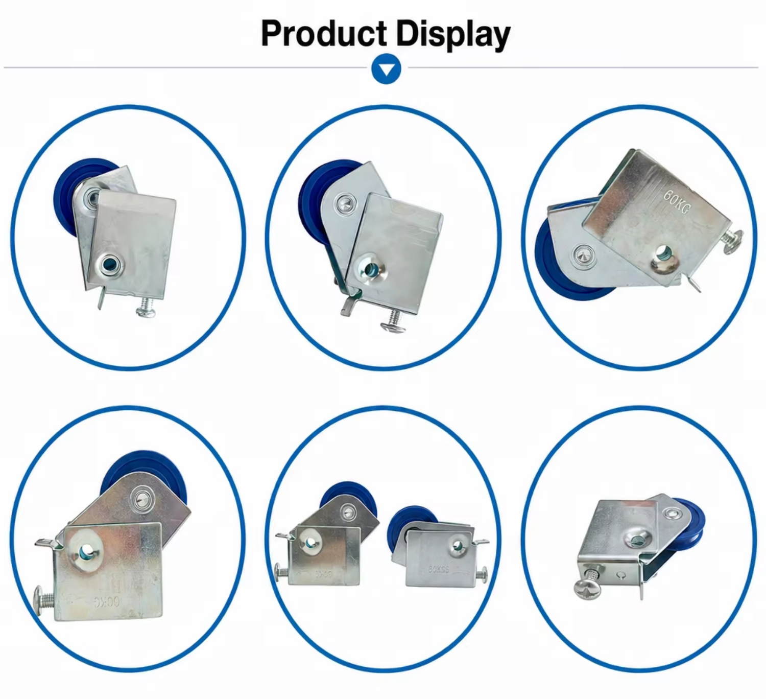 Sliding door roller assembly showing nylon wheel and metal bracket – angled view